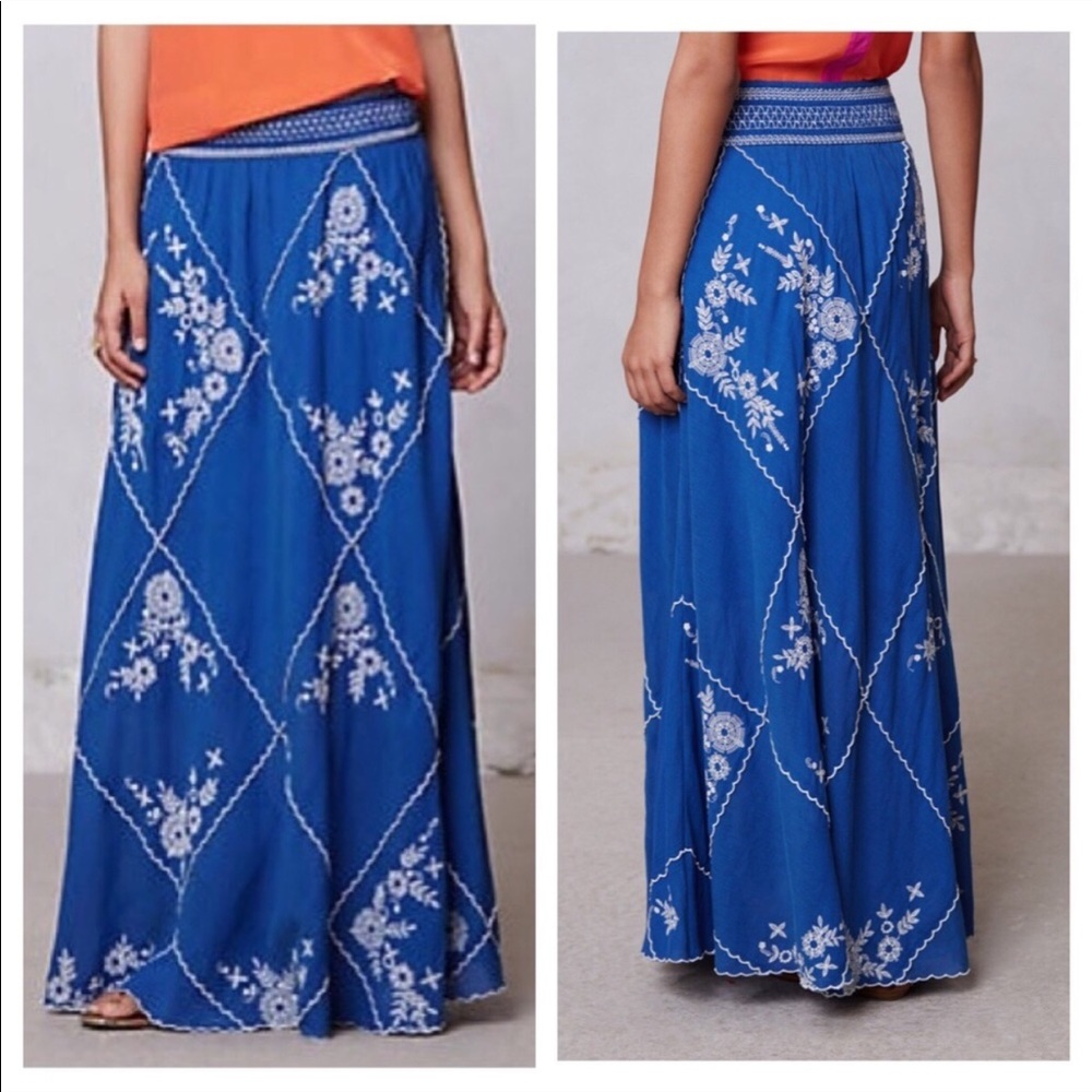 RARE Anthro handkerchief embroidered maxi skirt